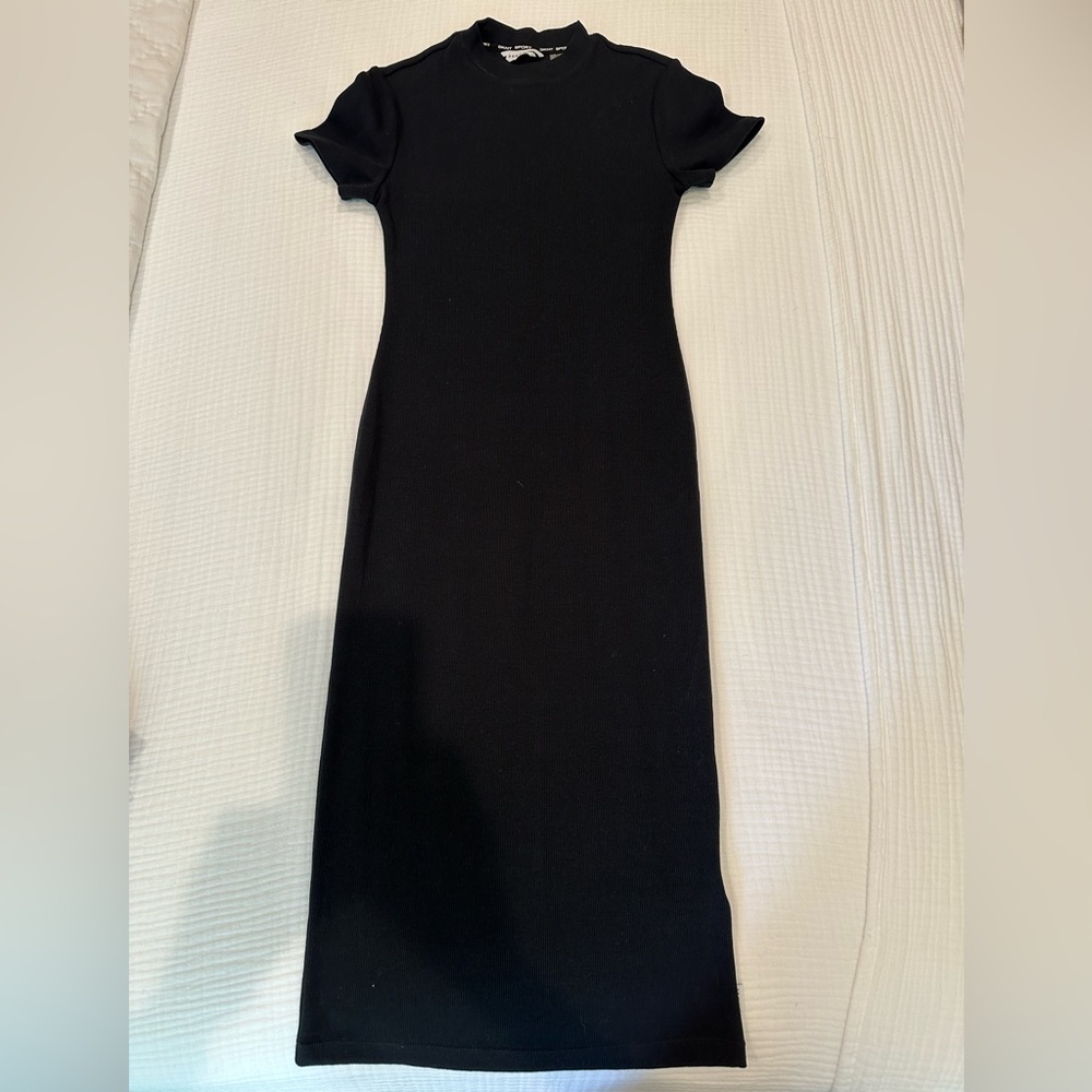 DKNY Black Short Sleeve Bodycon Midi Dress